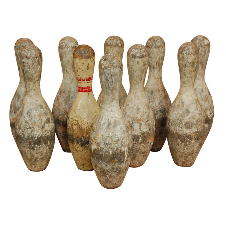 Set of 10 C. 1930 Wooden Bowling Pins