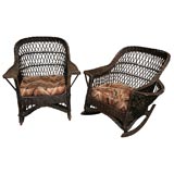 Antique MATCHING PAIR BAR HARBOR ARMCHAIR & ROCKER