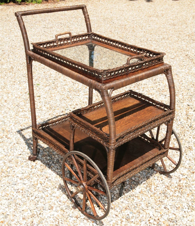 antique wicker tea cart