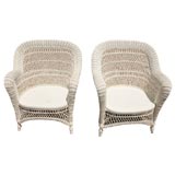 Antique MATCHING PAIR VICTORIAN WICKER ROLLED ARM CHAIRS