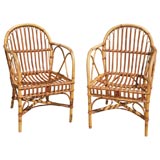 MATCHING PAIR STICK WICKER CAFE CHAIRS