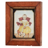 Antique American Watercolor Portrait of a Seated Girl