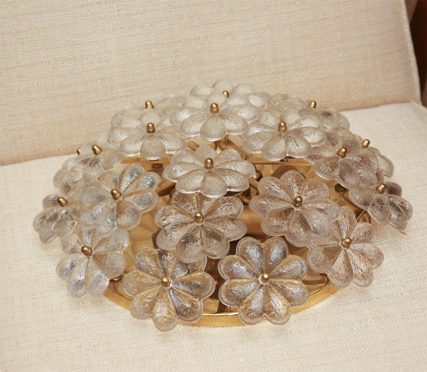 Italian Flushmount Ceiling Light With Cut Glass Flowers