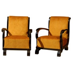 Pair of Art Deco Early 20th Century Period Gold Fabric Upholstered Club Chairs 10