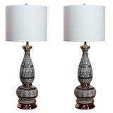 Pair of Grey Mosaic Ceramic lamps with Gilt Accents