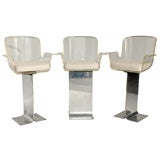Used Set of Sculptural Lucite and Polished Steel Bar Stools