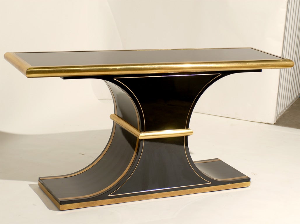 Sleek Black and Brass Console Table by Mastercraft -circa 1960's