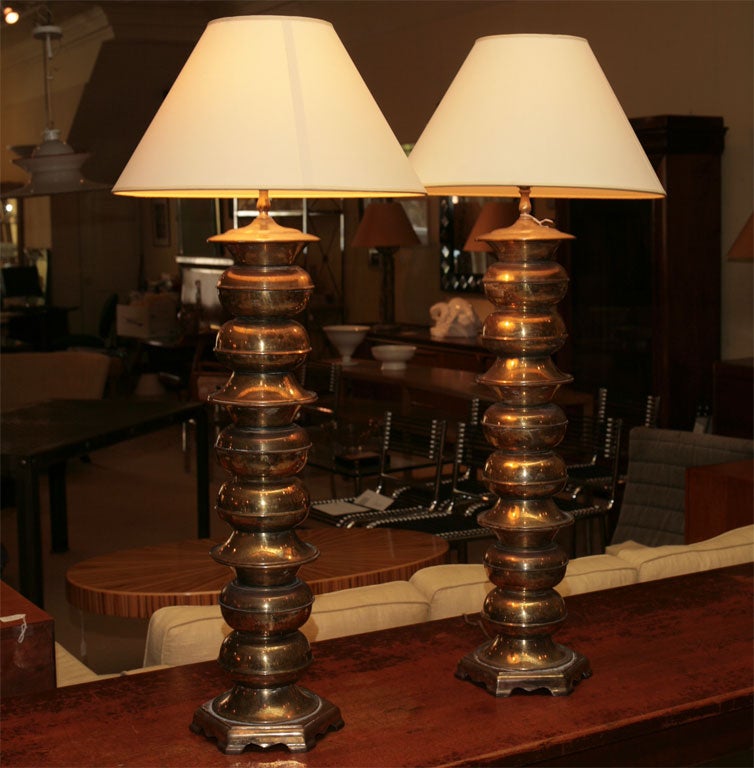 Pair of English brass lamps