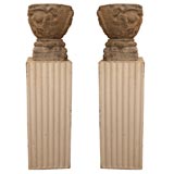 Pair 19thc Composite Stone Urns with Pedestals