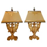 Petite Giltwood Urn Lamps with Shades