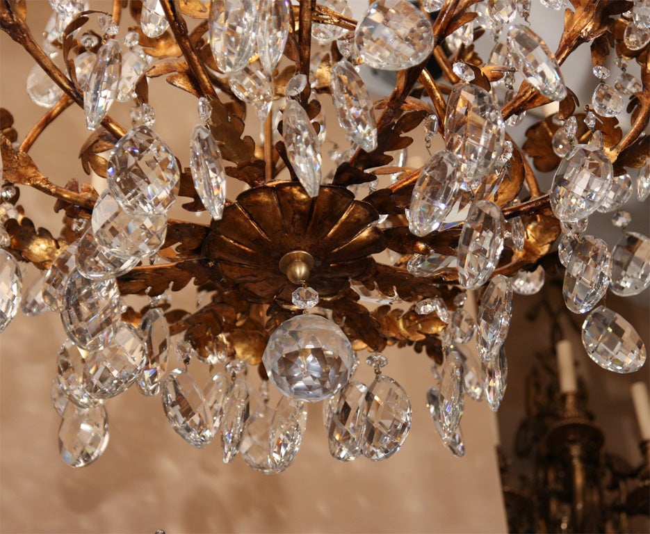 Large Gilt Metal and Crystal Chandeliers For Sale 5