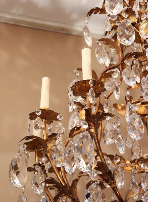 Large Gilt Metal and Crystal Chandeliers For Sale 1