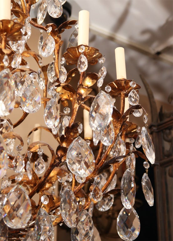 Large Gilt Metal and Crystal Chandeliers For Sale 2