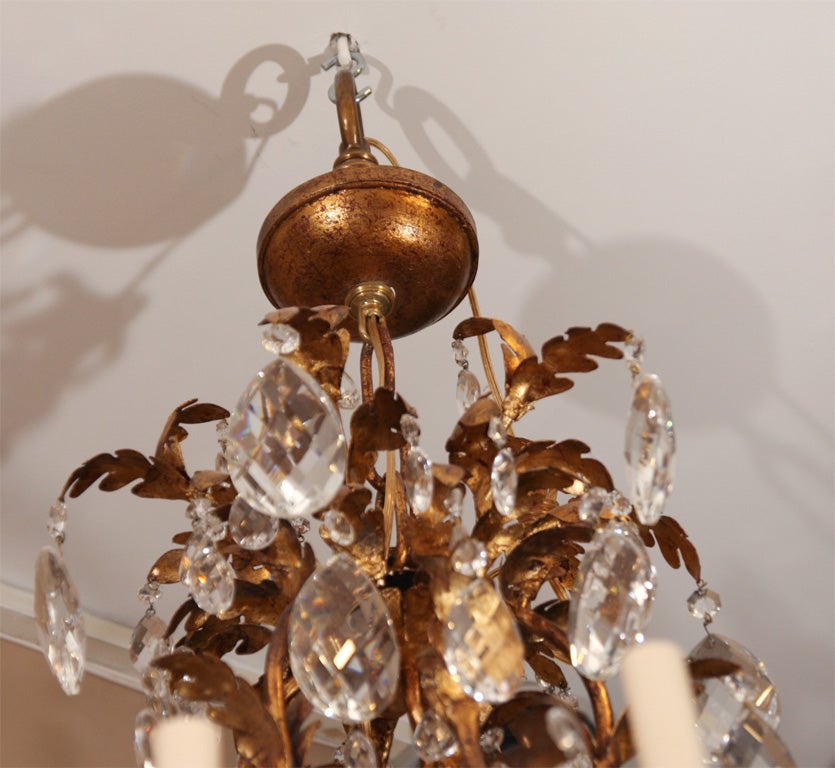 Mid-20th Century Large Gilt Metal and Crystal Chandeliers For Sale