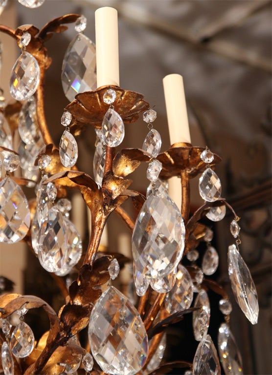 Large Gilt Metal and Crystal Chandeliers For Sale 4