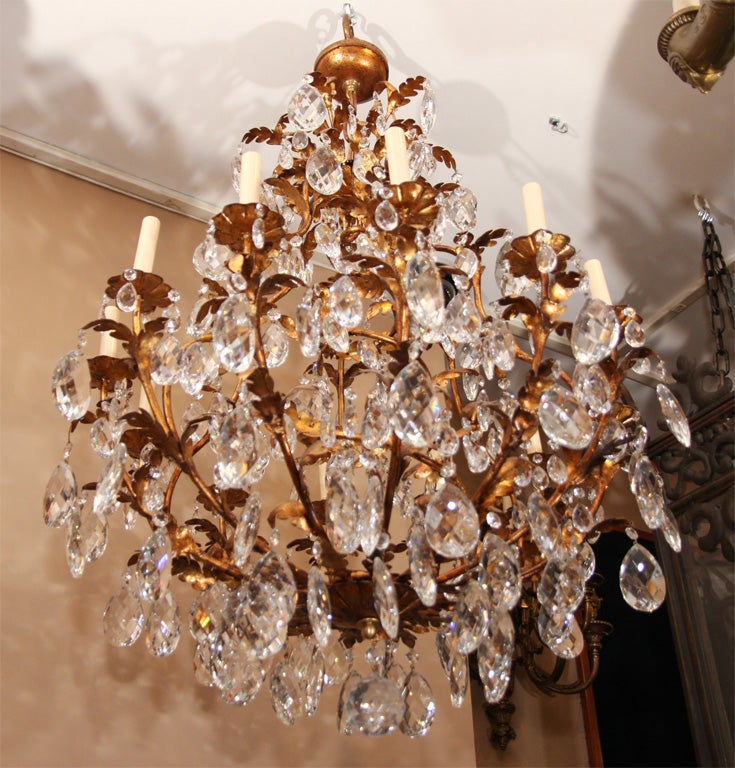 Large Gilt Metal and Crystal Chandeliers In Good Condition For Sale In New York, NY