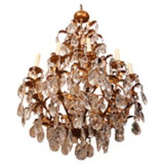 Large Gilt Metal and Crystal Chandeliers 6