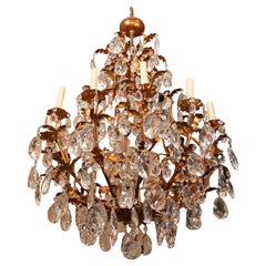 Large Gilt Metal and Crystal Chandeliers