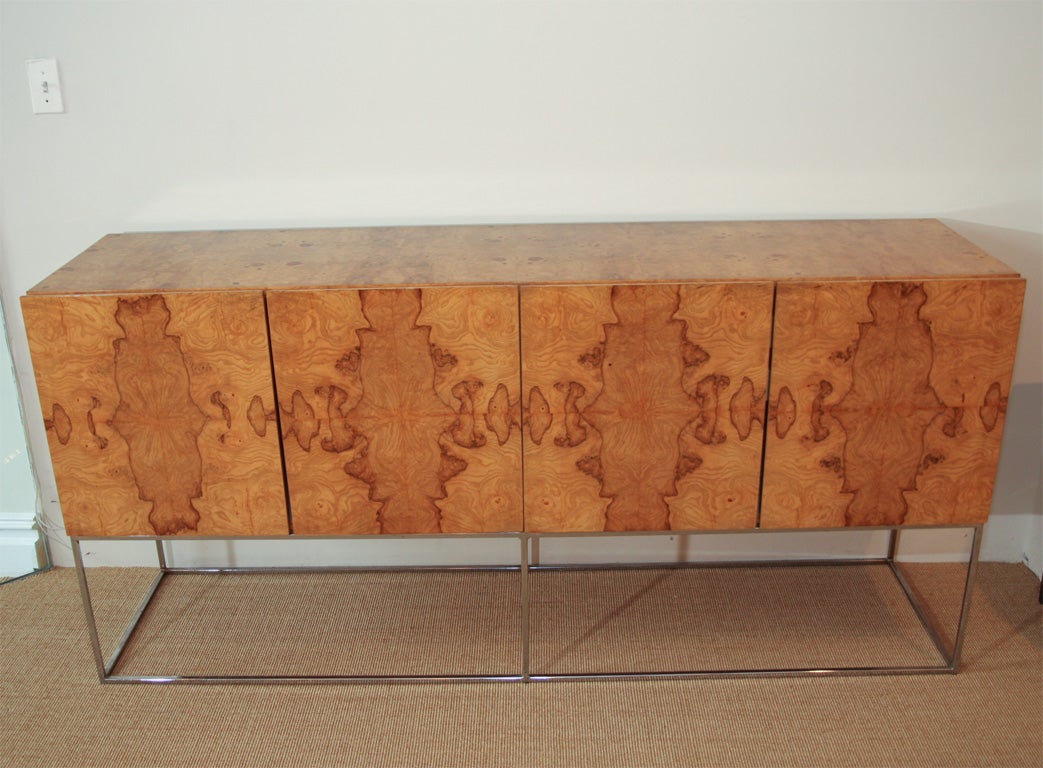 A Milo Baughman Olive Wood and Chrome Sideboard. 5