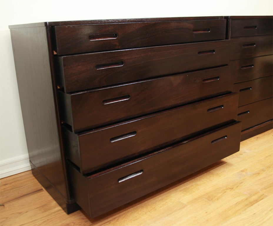 American Pair of ebonized wood chests of drawers by Dunbar