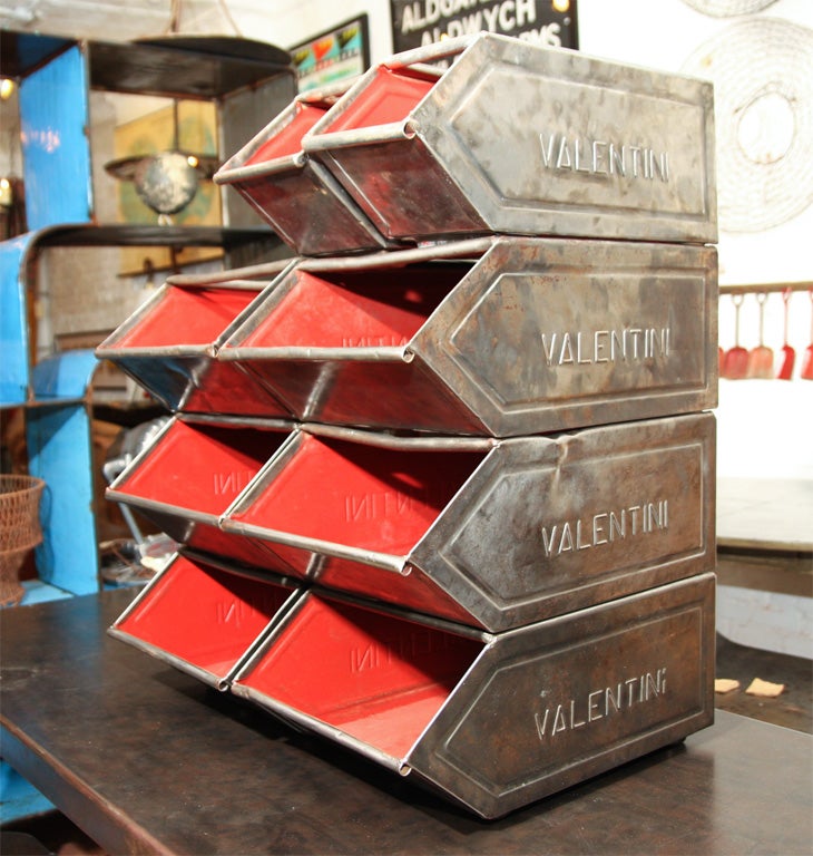 Rare "Valentini" Embossed Italian Stacking Steel Storage Bins