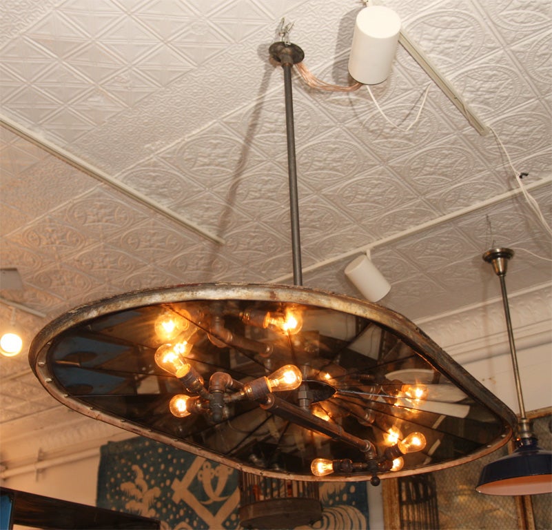 American 1860's Repurposed Connecticut Valley Silo Lid Chandelier