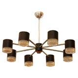 Chandelier with opal glass shades and crystal glass reflection