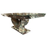 MIRRORED DINING TABLE WITH CERULE PEDESTAL BASE