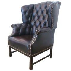 Espresso Leather Wing Back Chair