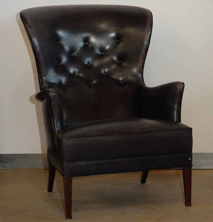 Frits Henningsen Black Leather Armchair