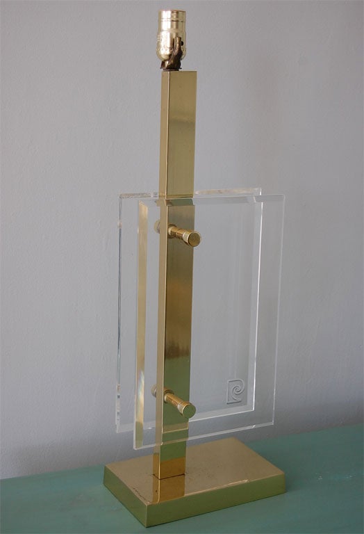 French Brass and Lucite Lamp by Pierre Cardin