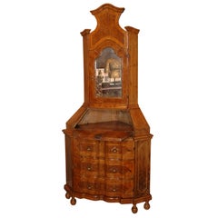 An Elegant Venetian Burled Walnut Corner Secretaire