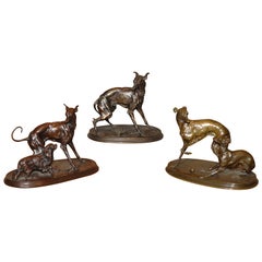 Three Exquisite Canine Bronzes by Pierre Jules Mêne