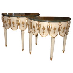 A Theatrical Pair of Modern Italian Demi- Lune Console Tables