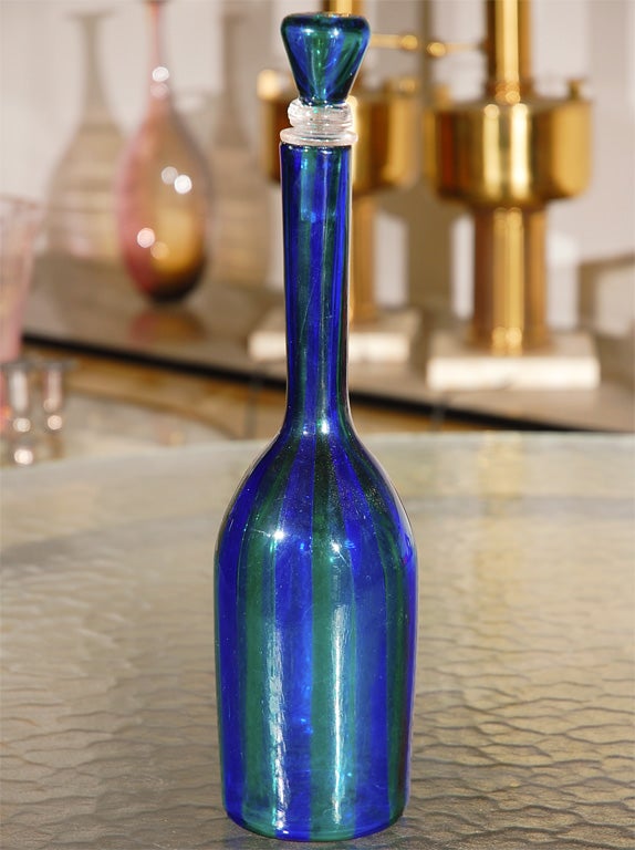 Venini attb blue and green  murano glass bottle