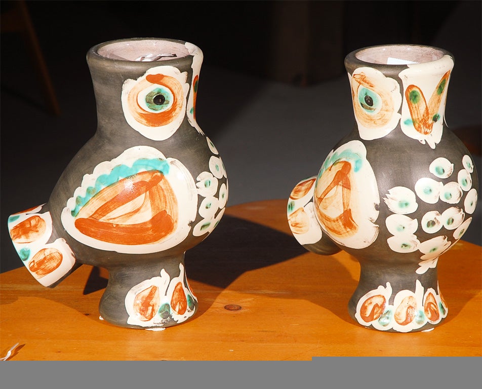 Pair of Picasso Ceramic Owls HR542 (Catalogue Alain Ramie Moderna) #163 and #146 out of 500