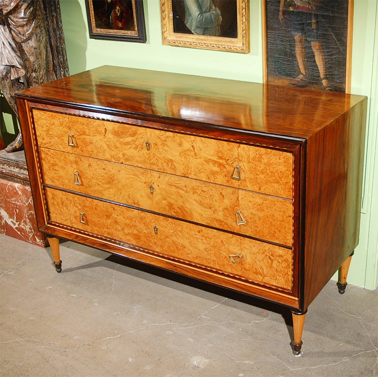 Burl and Walnut 3-drawer Commode