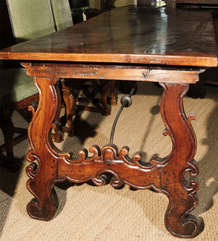 Northern Renaissance 18th Century Italian Walnut and Iron Trestle Table