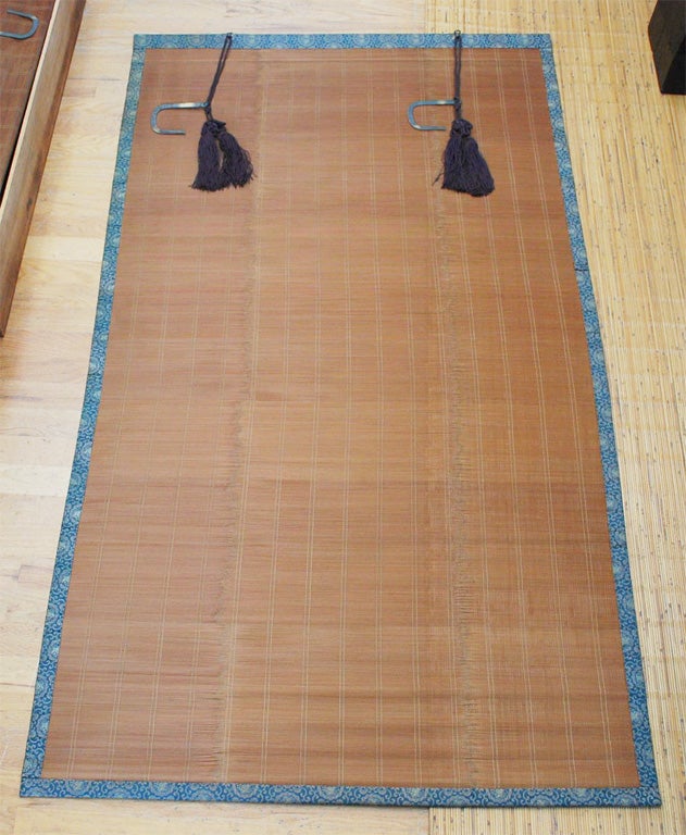Set of four Sudare shades have a beautiful rich patina, with the original wooden storage box. In Japan people used to hang these in summer time after removing Shoji screens, which allowed breezes from their gardens.