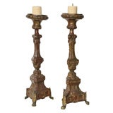 19th Century Pair of Italian Bronze Repousse Footed Candlesticks
