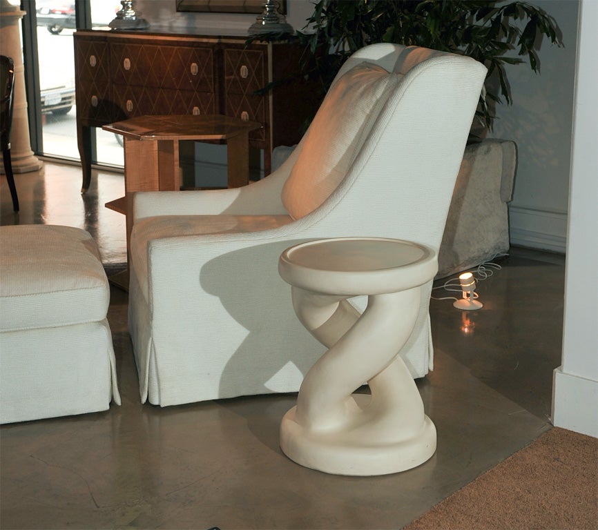 Fabulous cast white plaster occasional table for indoor use.  Based on Michael Taylor Design from 1973.