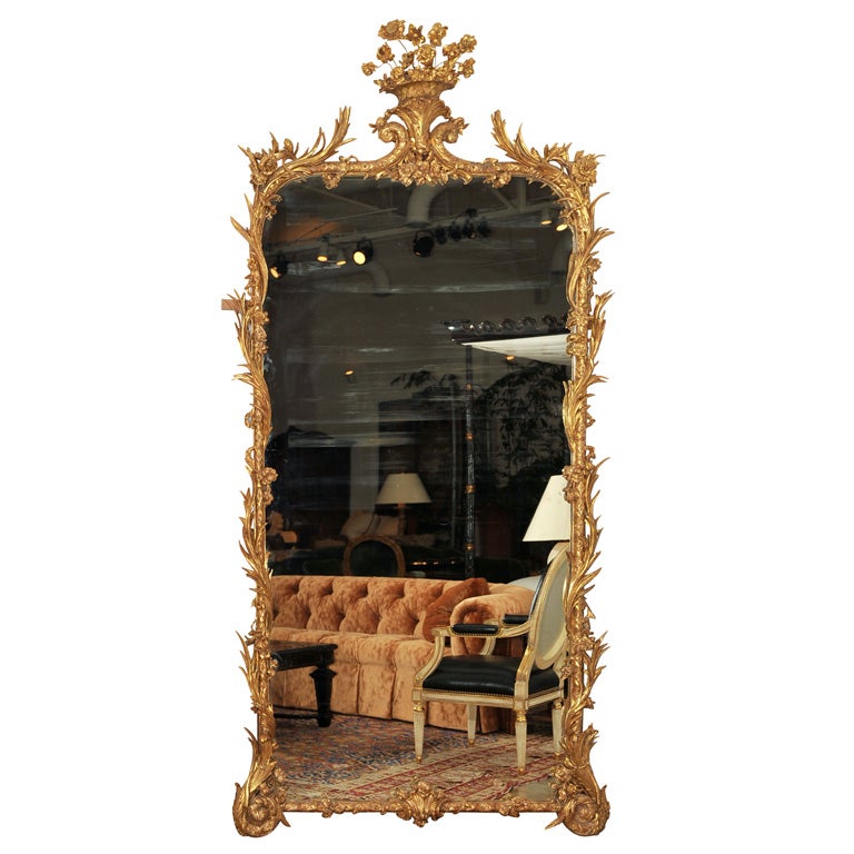 19th Century Italian Gilded and Carved Mahogany Floor Mirror For Sale
