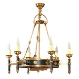 Vintage JANSEN Neoclassical Style Bronze and Lacquered Chandelier