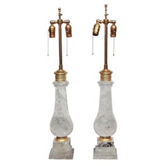 A PAIR OF ROCK CRYSTAL TABLE LAMPS.