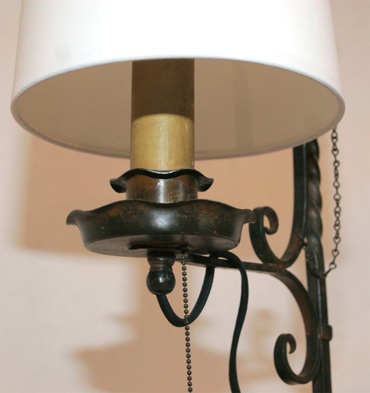 American Table Lamp Arts and Crafts wrought iron shade adjusts For Sale