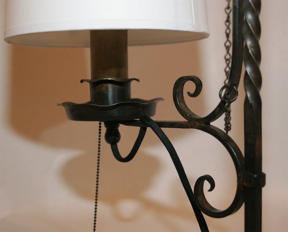 Iron Table Lamp Arts and Crafts wrought iron shade adjusts For Sale