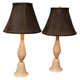 PAIR OF HAND BLOWN SWIRLED RIB WHITE MURANO LAMPS