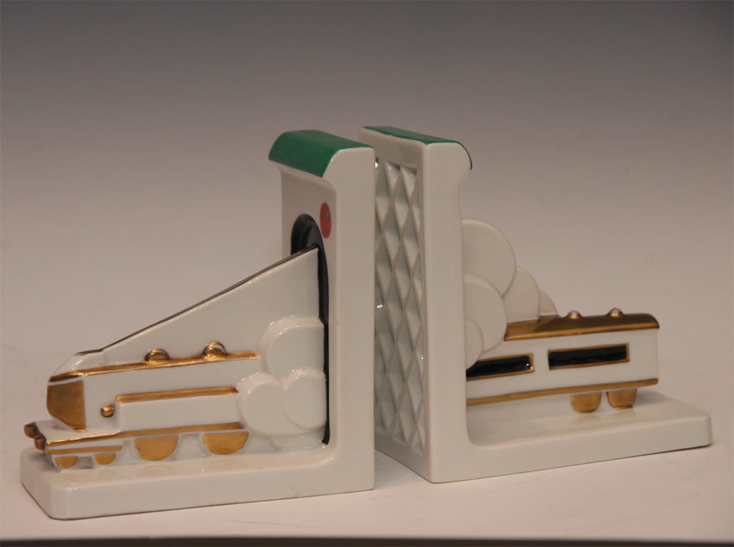 French Art Deco Train Bookends by Robj, Paris For Sale