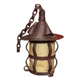 English Arts and Crafts Leather Hanging Lantern