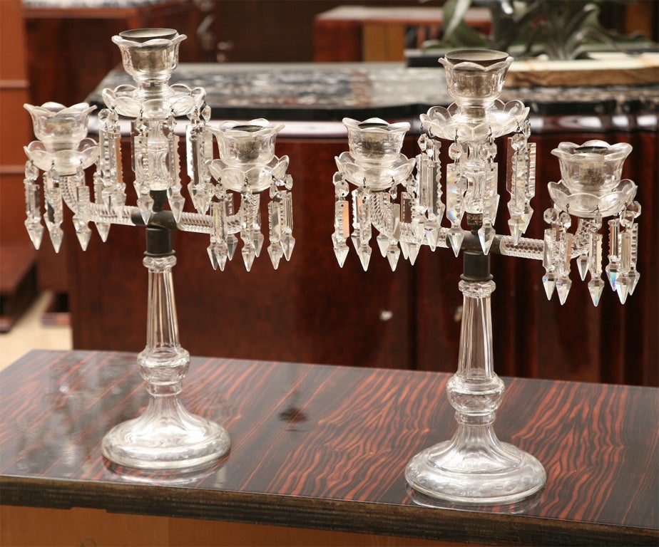 PAIR ANTIQUE BACCARAT 3 LIGHT CANDELABRA